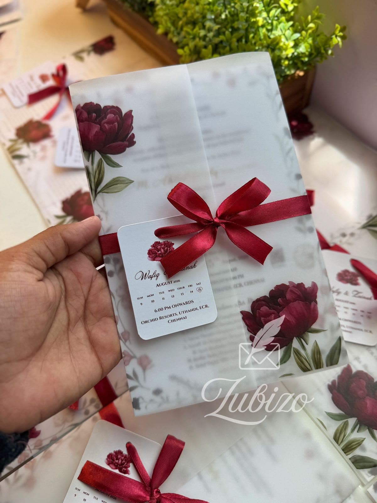 Sage Floral Pocket Invitation
