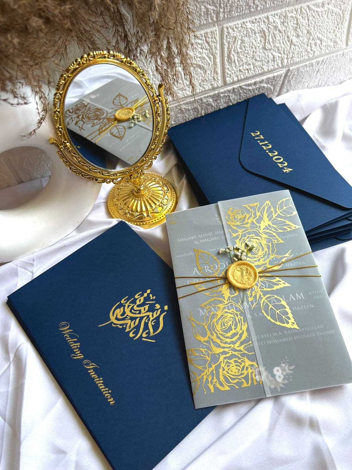 Golden Rose Vellum Invitation