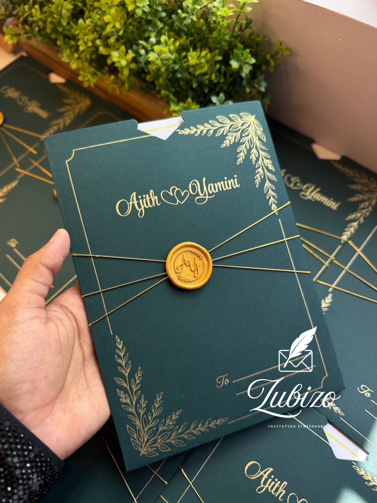 Emerald Foil Wax Seal Invitation