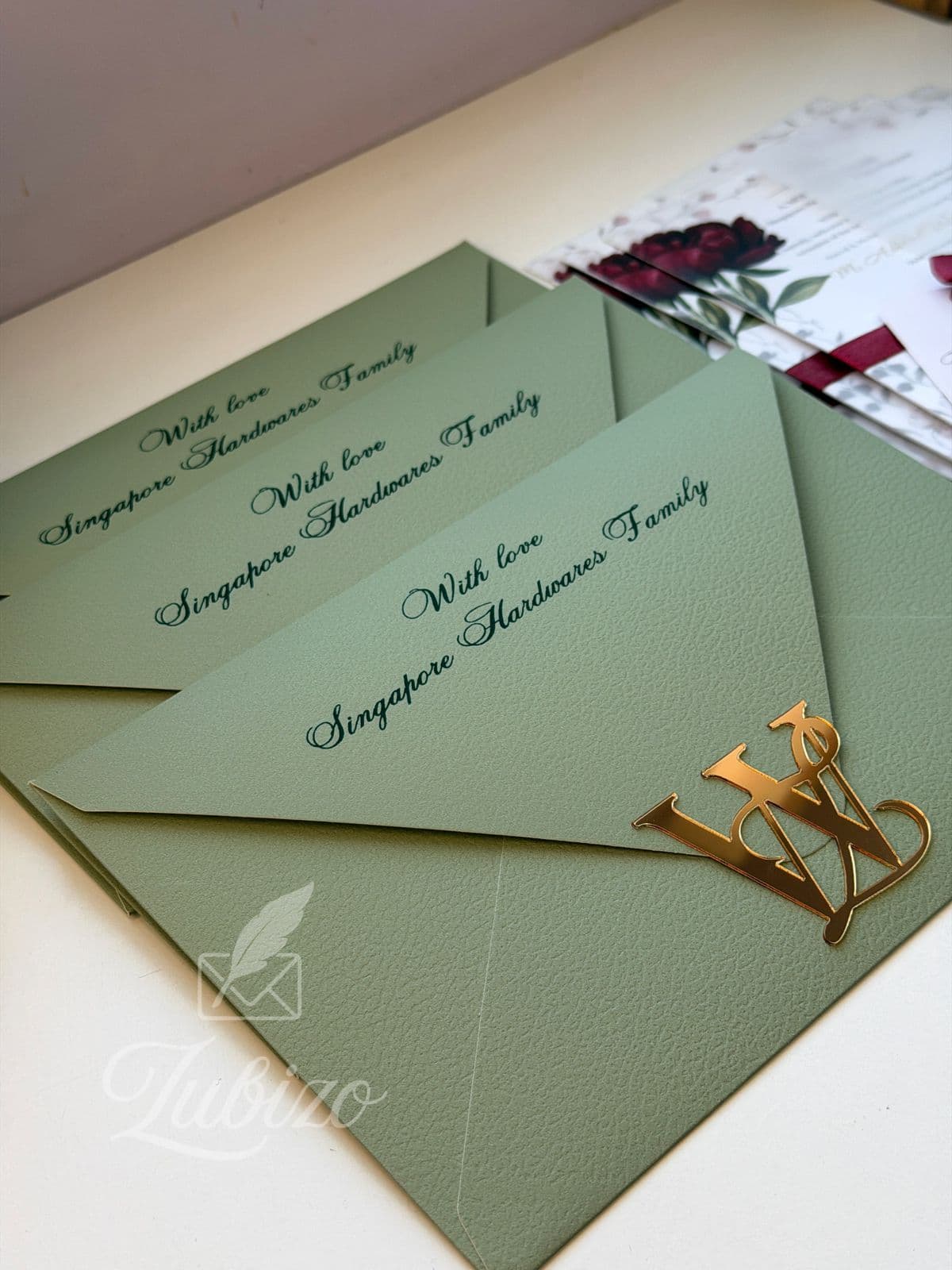 Sage Pocket Ribbon Invitation